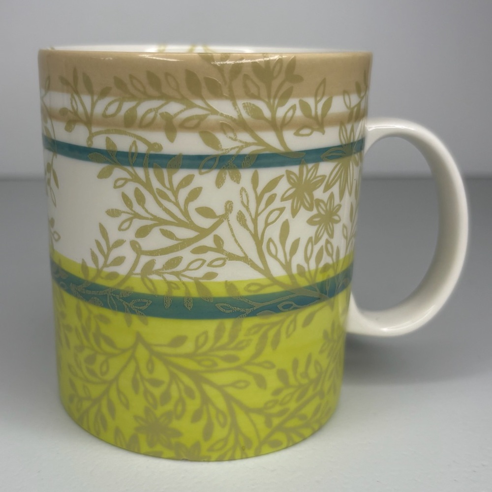 Starbucks Large Coffee Mugs Zen Leaves Floral Green 14oz Ceramic 2008 Y2K